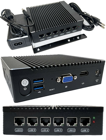 MPC-<b>6LAN</b>-N3700 MiniPC (Intel Pentium N3700, 6x Intel I225-V 2.5GbE LAN) [<b>FANLESS</b>]