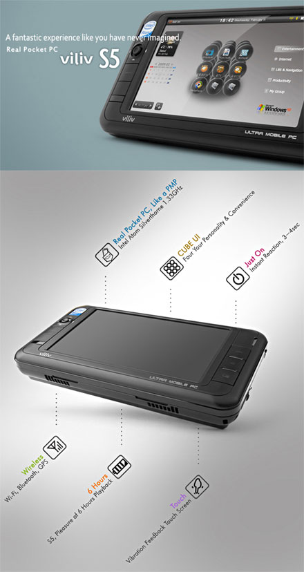 Viliv S5 (4.8" Touchscreen, 1.33Ghz, 1GB RAM, 60GB HDD, WLAN, Bluetooth, WinXP) [<b>REFURBISHED</b>]